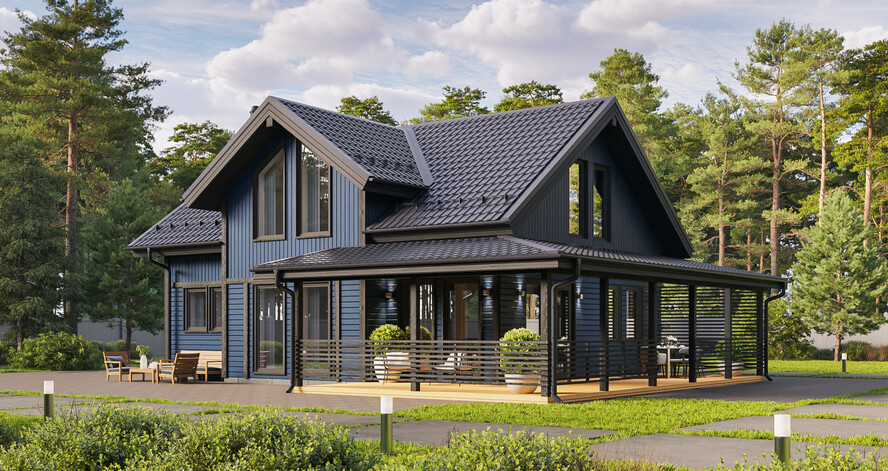 3D визуализация каркасного дома 15.5х11.5 м «Фьелль» (175 м², 2 этажа) — фото 2