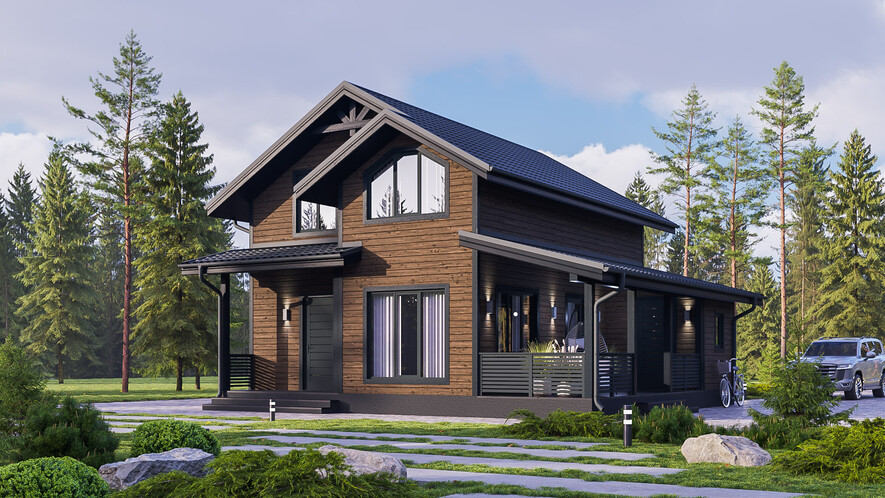 Каркасный дом «Кьёрста» (9,5х9 м, 125 м², 2 этажа, 4 спальни) — проект под ключ от СК Русские просторы