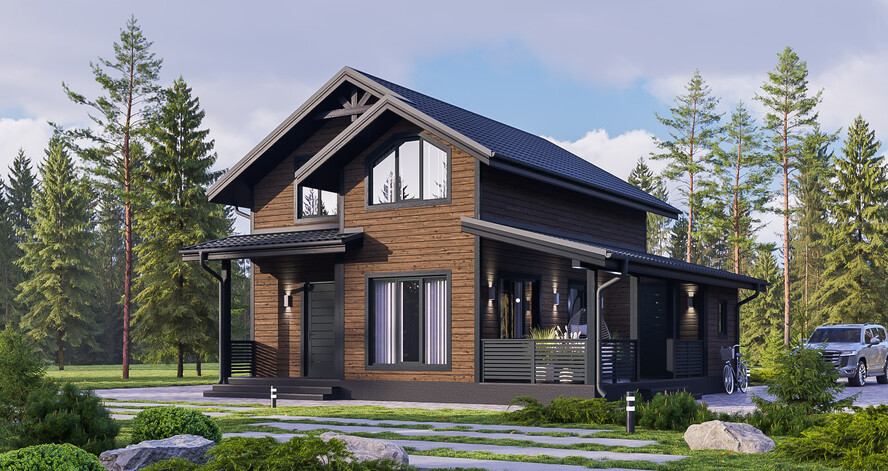 3D визуализация каркасного дома 9.5х9 м «Кьёрста» (125 м², 2 этажа) — фото 1