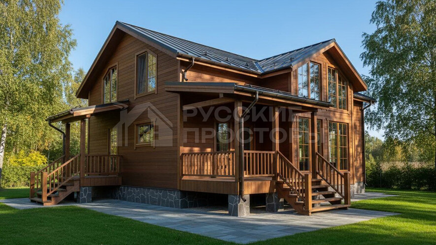 Каркасный дом «Линдсберг» (12х11 м, 166,5 м², 1.5 этажа, 6 спален) — проект под ключ от СК Русские просторы