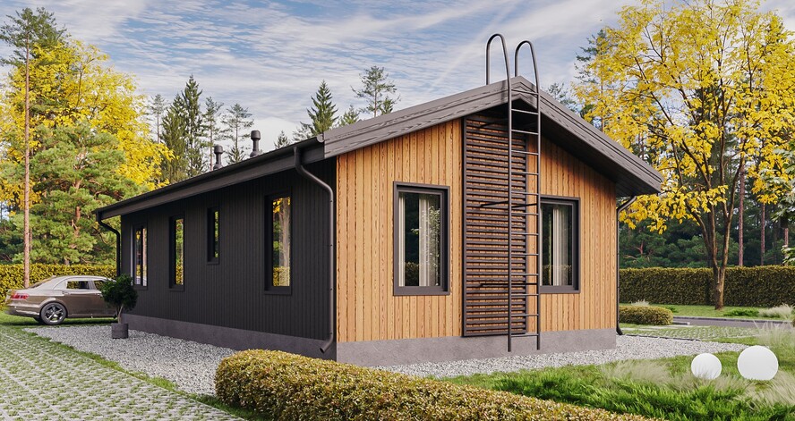 3D визуализация каркасного дома 12х6 м «Торнио» (72 м², 1 этаж) — фото 2