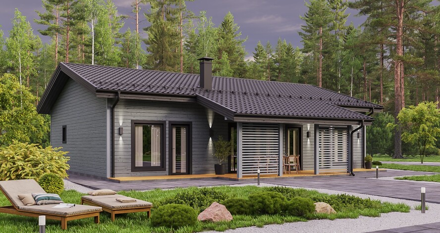 3D визуализация каркасного дома 14.25х9.6 м «Люсе» (171 м², 1 этаж) — фото 4
