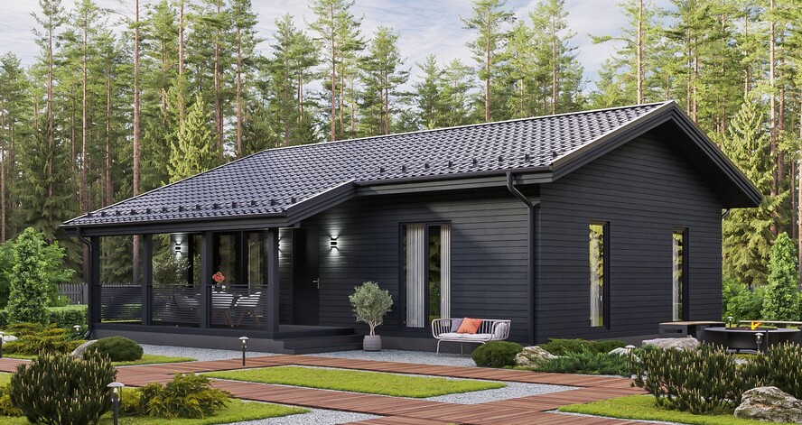 3D визуализация каркасного дома 11х7.5 м «Лофотен» (97 м², 1 этаж) — фото 12