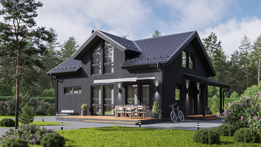 Каркасный дом «Сёльста» (12,5х11,5 м, 148 м², 2 этажа, 3 спальни) — проект под ключ от СК Русские просторы