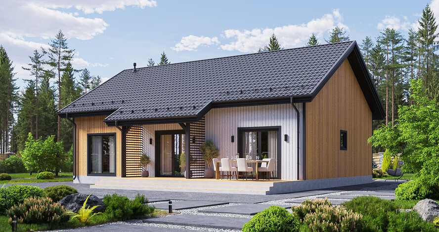 3D визуализация каркасного дома 14.5х9 м «Тунста» (133 м², 1 этаж) — фото 1