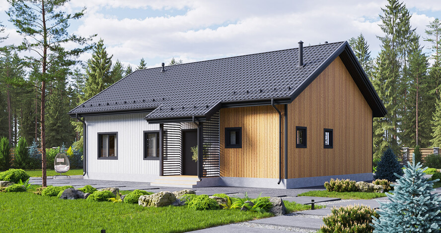 3D визуализация каркасного дома 14.5х9 м «Тунста» (133 м², 1 этаж) — фото 3